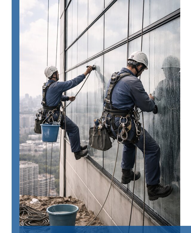 Профессиональная мойка фасадных окон альпинистами в Крымске