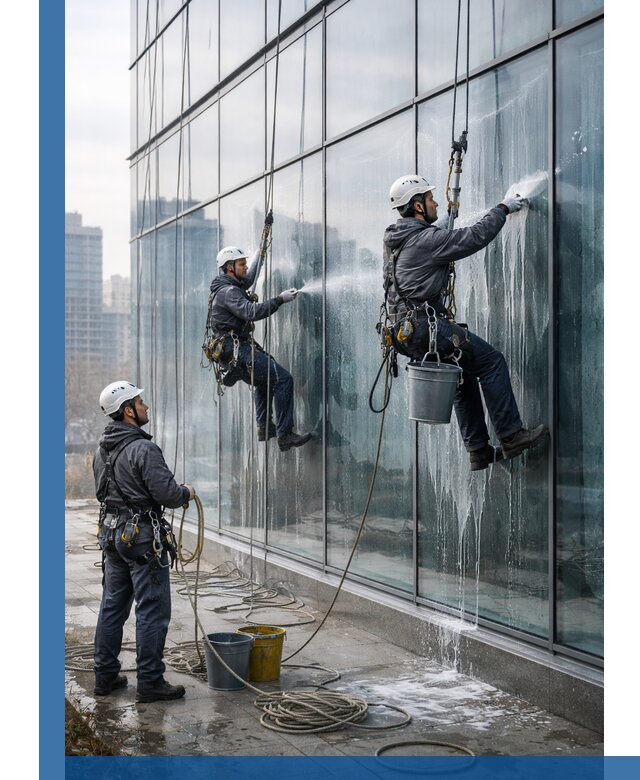 Промышленная мойка панорамных окон на высоте в Крымске