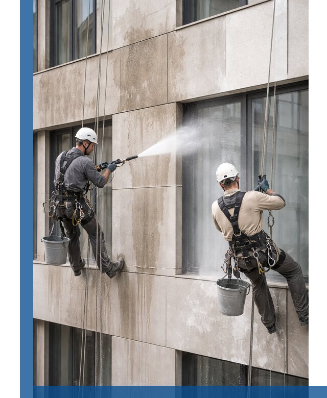 Послестроительная мойка фасада промышленным альпинизмом в Крымске