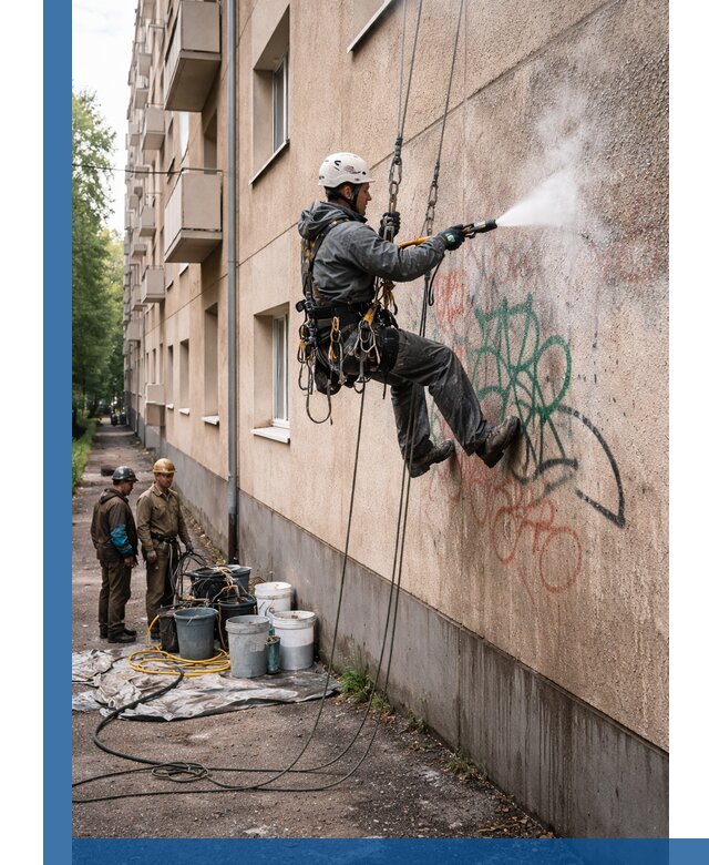 Удаление граффити с фасада в Крымске без следов и повреждений