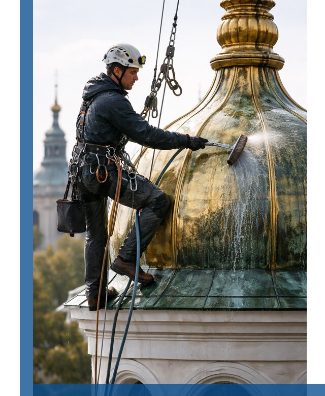 Профессиональная мойка куполов и шпилей высотными альпинистами в Крымске