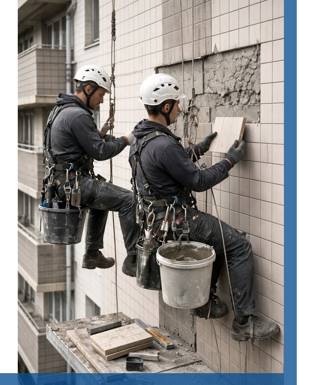 Ремонт облицовки фасада плиткой в Крымске от 1865 р. | ВЫСОТНИК-Крм