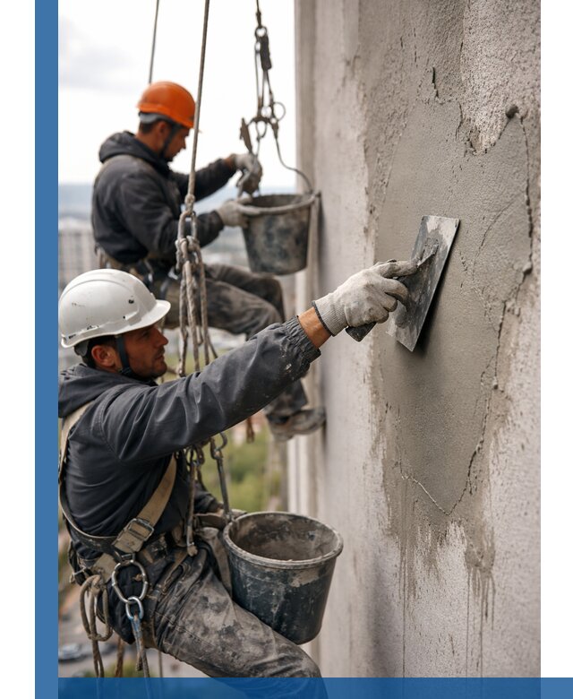 Штукатурка фасада на высоте в Крымске профессиональные работы