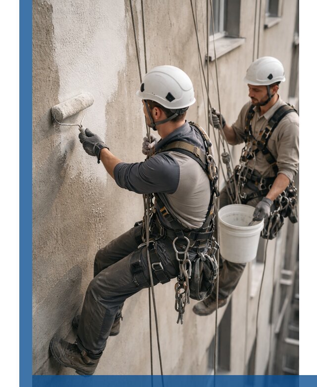 Грунтовка фасада на высоте в Крымске промышленными альпинистами