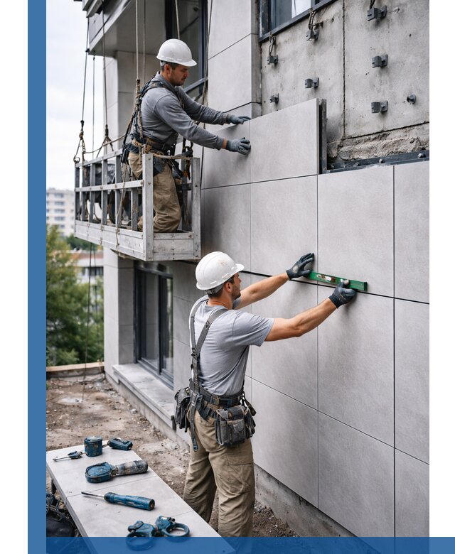 Монтаж керамогранита на фасад в Крымске под ключ с гарантией качества