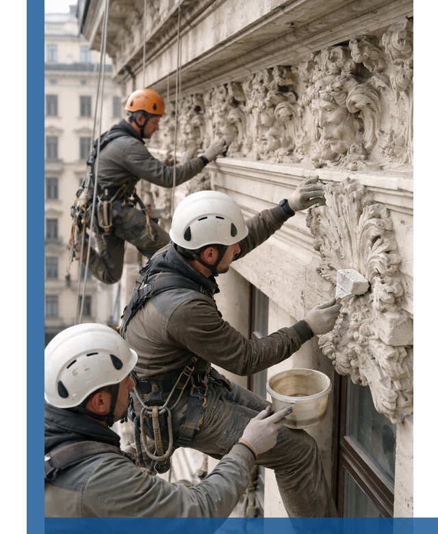 Реставрация фасадной лепнины с высотными работами в Крымске