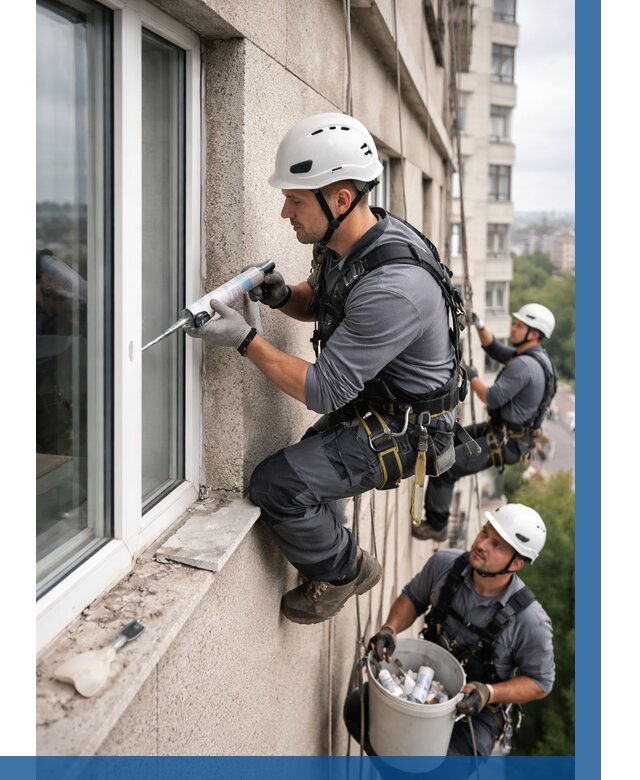 Герметизация оконных швов снаружи в Крымске от 1554 р. | ВЫСОТНИК-Крм