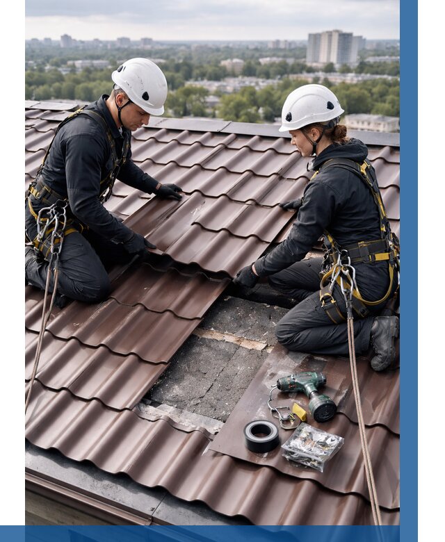 Ремонт металлочерепицы на крыше в Крымске от 933 р. | ВЫСОТНИК-Крм