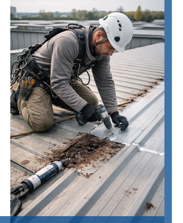 Ремонт профнастила на кровле в Крымске от 725 р. | ВЫСОТНИК-Крм