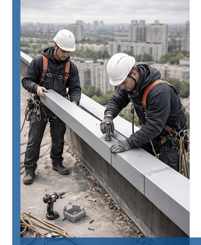 Монтаж парапетных крышек и ограждений кровли в Крымске