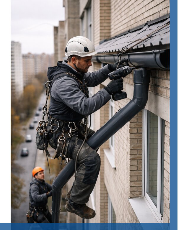 Монтаж водосточной системы на здании в Крымске от 5182 р. | ВЫСОТНИК-Крм