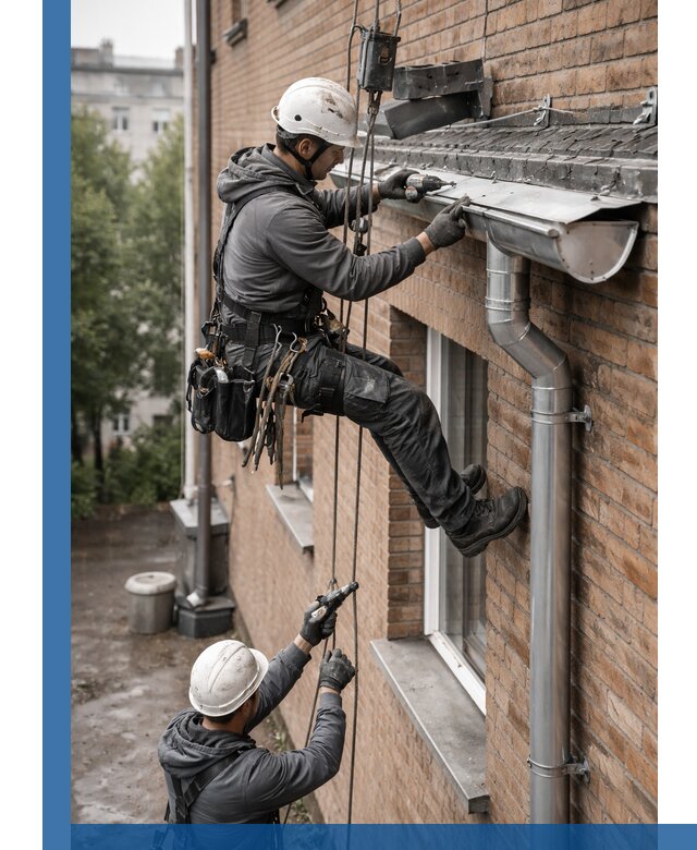 Монтаж водосточной системы на здании в Крымске под ключ