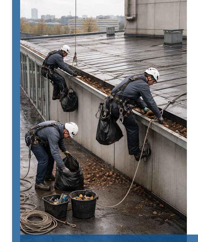 Очистка кровли по периметру в Крымске силами промышленных альпинистов