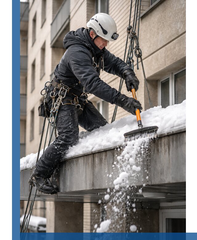 Очистка козырьков от снега в Крымске круглогодично безопасно