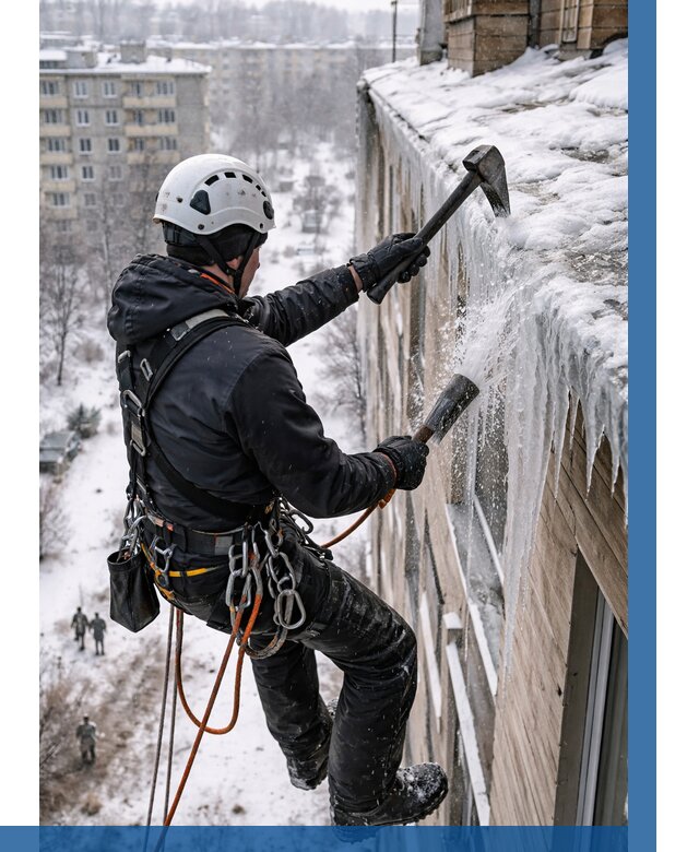 Сбивание сосулек с крыши в Крымске по цене от 4663 р. | ВЫСОТНИК-Крм