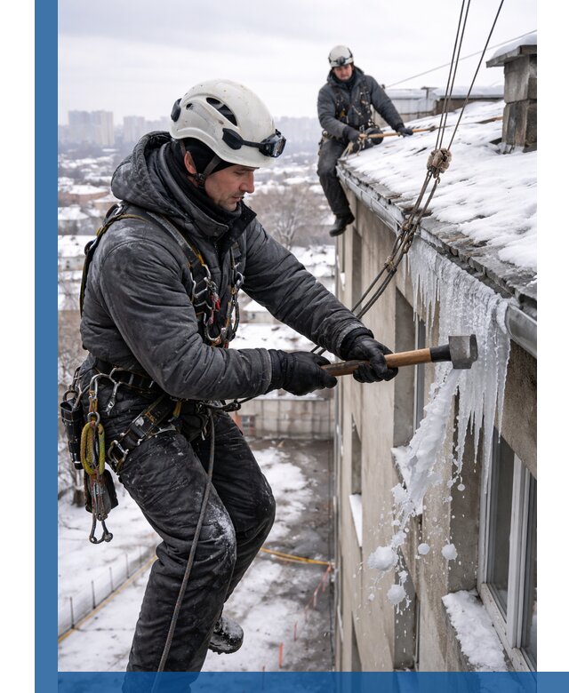 Сбивание и удаление сосулек с крыши в Крымске безопасно