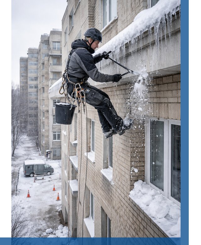 Удаление наледи с карнизов в Крымске от 363 р. | ВЫСОТНИК-Крм