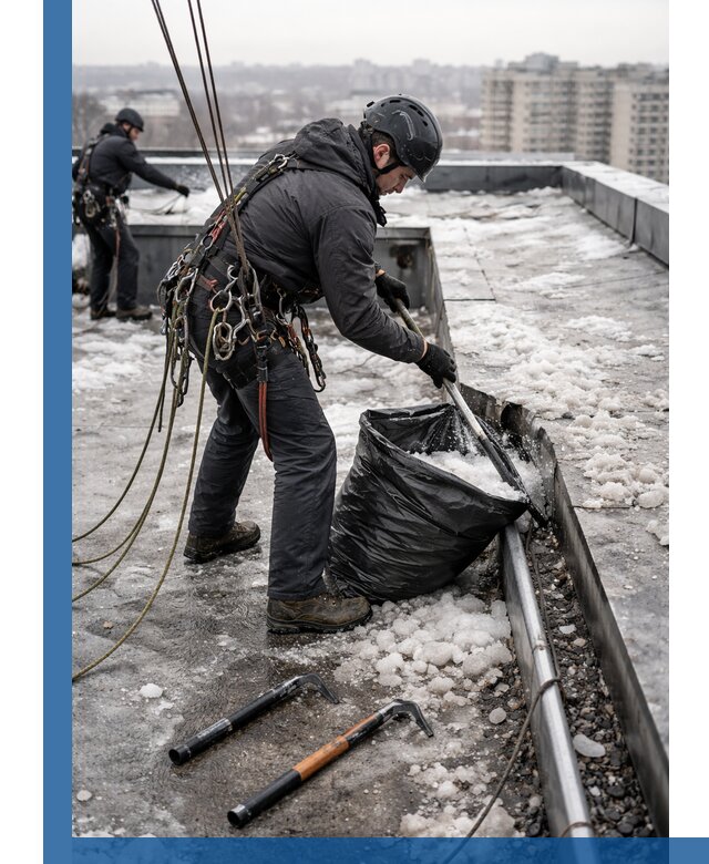 Аварийная очистка кровли в Крымске от промальпинистов