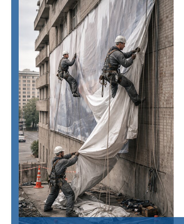 Демонтаж баннеров с фасада в Крымске оперативно и безопасно