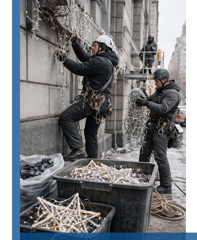 Демонтаж новогоднего оформления и гирлянд в Крымске