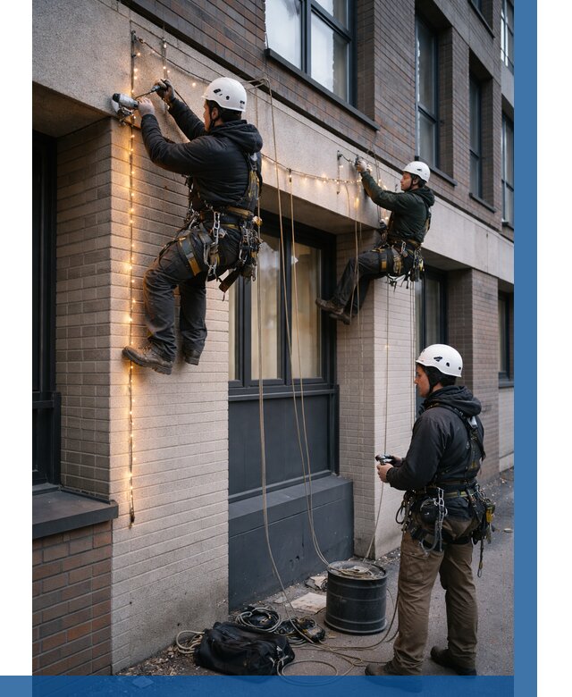 Монтаж гирлянд на фасаде в Крымске от 3627 р. | ВЫСОТНИК-Крм