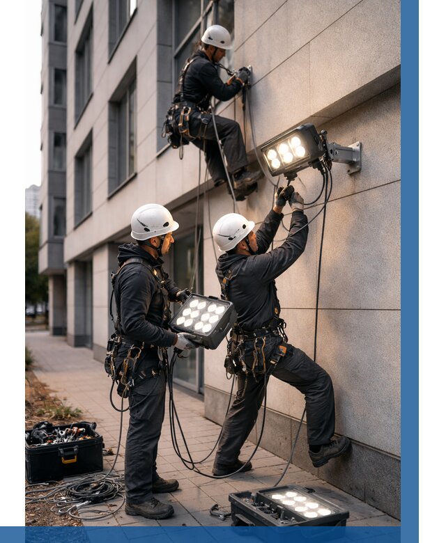Монтаж прожекторов на фасаде в Крымске от 7772 р. | ВЫСОТНИК-Крм