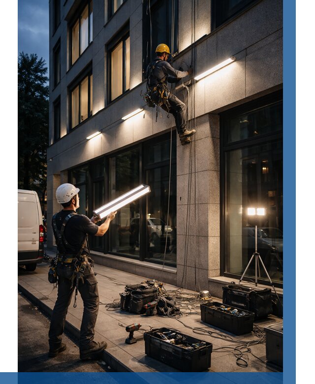 Монтаж архитектурной подсветки здания в Крымске от 2591 р.|ВЫСОТНИК-Крм