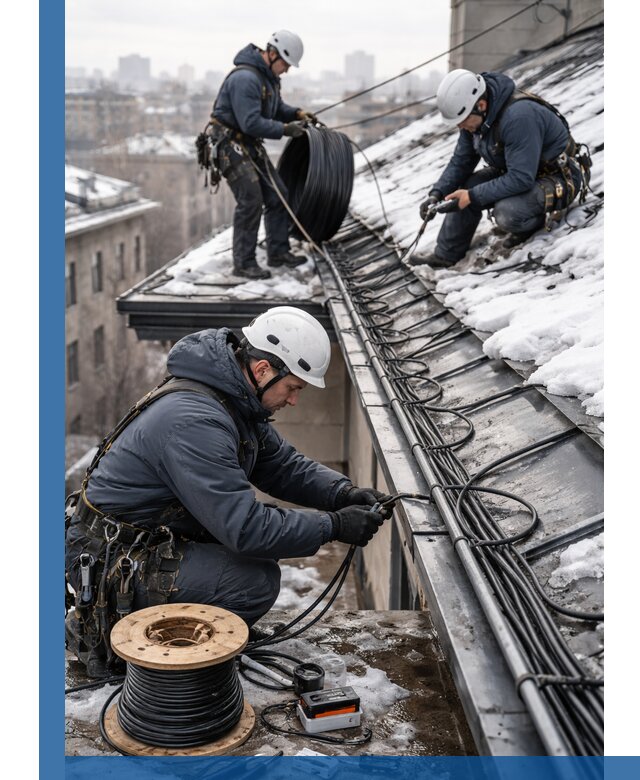 Монтаж греющего кабеля на кровле в Крымске под ключ