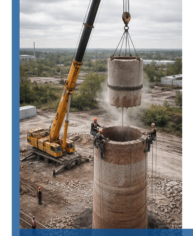 Демонтаж дымовой трубы в Крымске с гарантиями безопасности