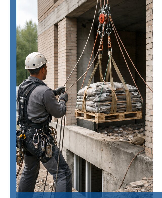 Подъем материалов на этаж веревками в Крымске оперативно