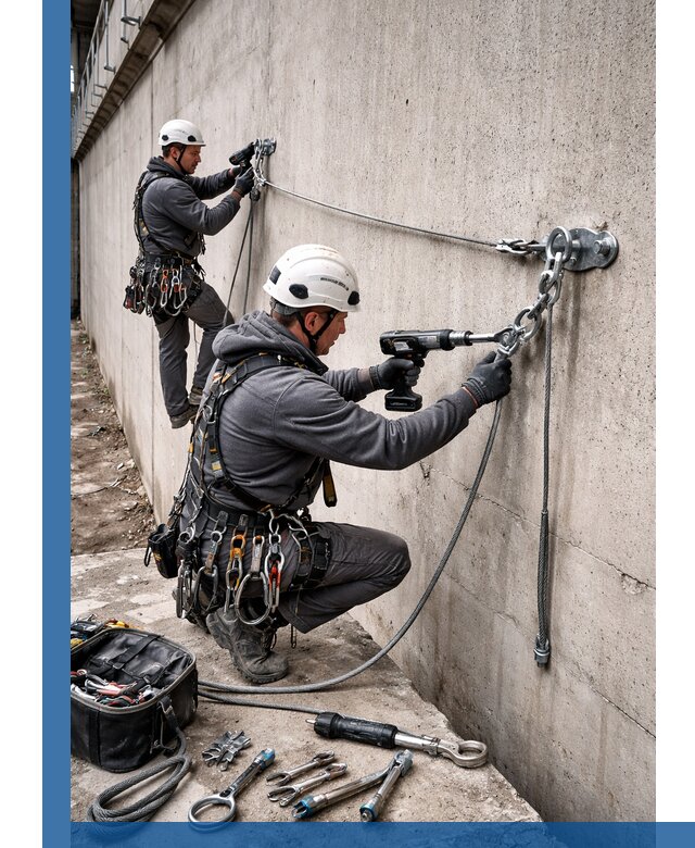 Монтаж анкерных линий высотной безопасности в Крымске